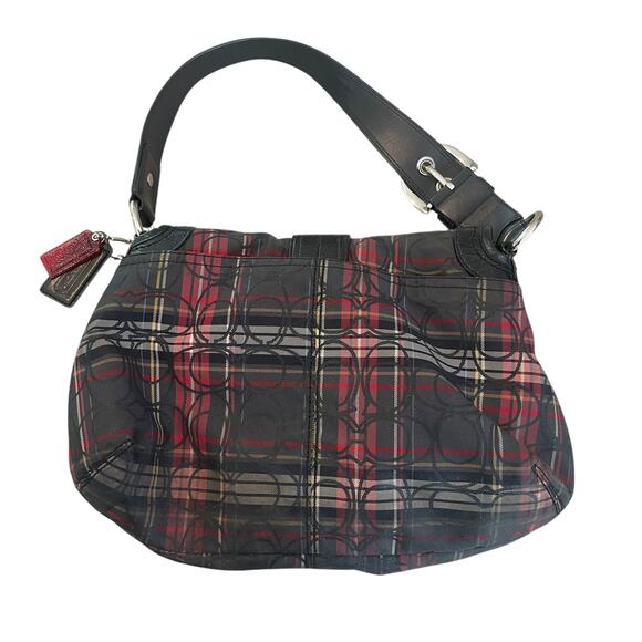 Coach Soho Lynn Pleated Tartan Checker Plaid Buckle-Flap Hobo Shoulder Bag - Picture 5 of 15
